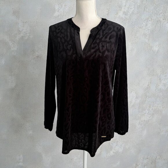 Anne Klein Tops - ANNE KLEIN Black Velvet Animal Print Tunic Blouse Top Size Large